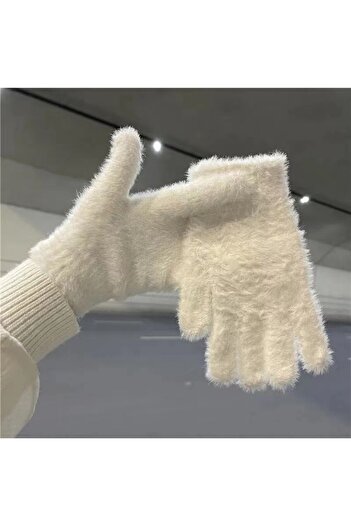 Tessero Warm women's gloves for autumn-winter, fluffy model, universal size, Tessero, white