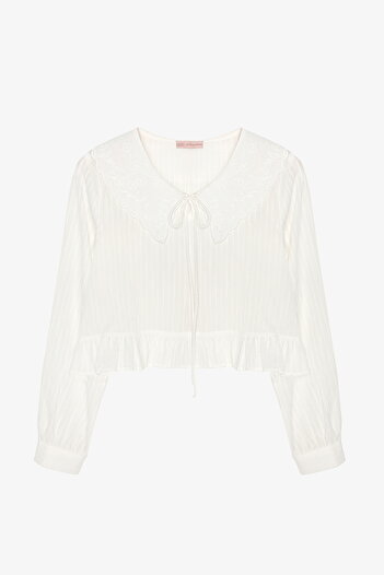 Quzu Brode Collar Lace-Up Blouse Ecru
