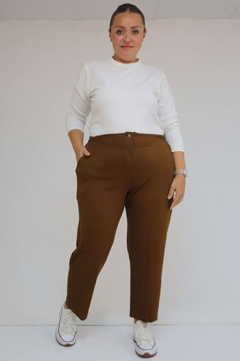 Eslina 59013 Plus Size Modal Pants with Elastic Back and Pockets - Brown