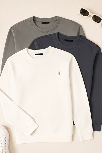 COMBİNE MİCHAİL Men's Basic Comfortable Casual Loose 3-Piece Sweatshirt