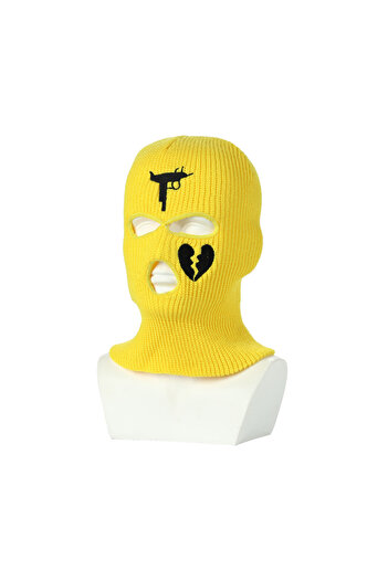 Tessero Unisex Hip Hop Balaclava, embroidered with gun and broken heart, universal size, three