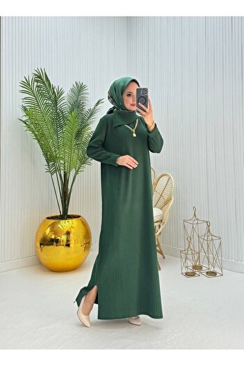 Buklemoda Collar Detail Knitwear Dress Green