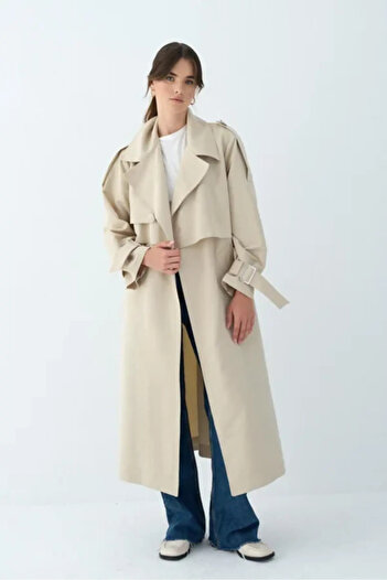Gülşah collection Double Breasted Trench Coat - Stone