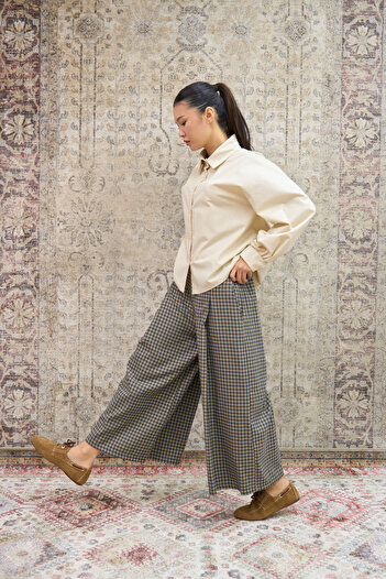 KÜÇÜĞÜM BUTİK Green Small Check Plaid Pleated Pants
