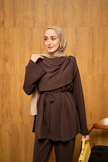 LOCCO Women's Modal Suit with Shawl on the Front Brown