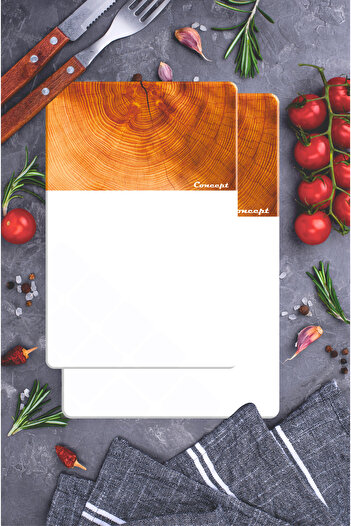 CONCEPT CAM 2-Piece Tempered Glass Cutting Board 20X30 & 25X35 cm |   Log Patterned Hygienic Kitchen Chopping Glass