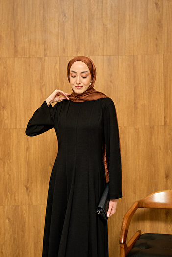 LOCCO Women's Pleated Stitch Detail Dress Black