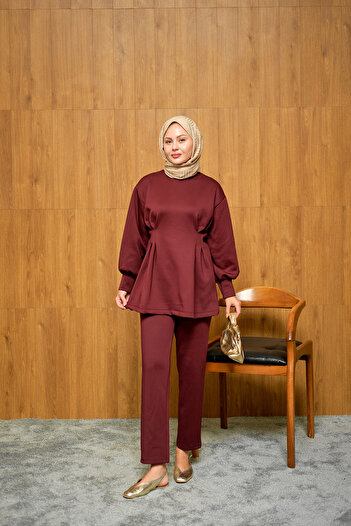 LOCCO Women's Front Pleated Suit Burgundy