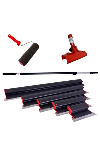olejnik Set of 5 professional trowels, stainless steel, 25, 40, 60, 80, 100 cm, stand, telescopic handle 1.2-2.2 m
