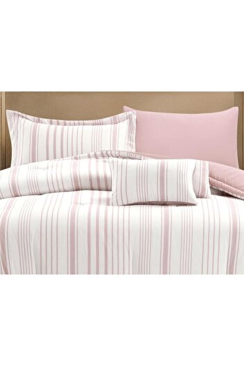 LAYLA Summer Striped Duvet, Single and a Half - 140×200 cm - 6 Pieces - Pink