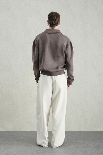 GIESTO Regular Fit High Neck Brown Sweater with Zipper