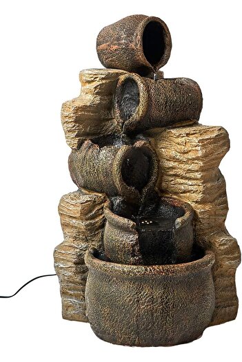 OEK SEINHIJO Outdoor Floor Water Fountain with LED Light 76cm High 5 Jars Rock Garden Cascading Waterfal