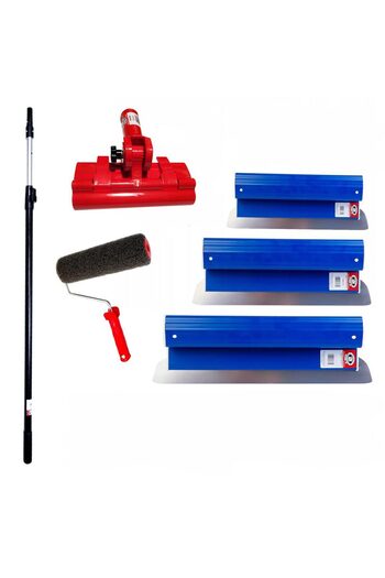 olejnik Set of 3 professional trowels, stainless steel, 40, 60, 80 cm, stand, telescopic handle 1.2-2.2 m, trowel roller