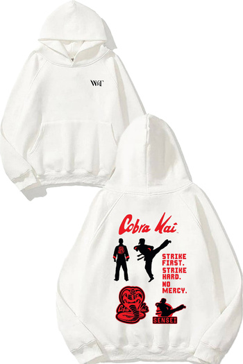 THEWERT Cobra Kai 1 Design Back Printed White Hooded Sweatshirt