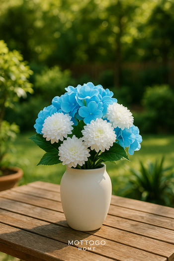 Mottogo Buchet de crizanteme și hortensie - albastru, alb