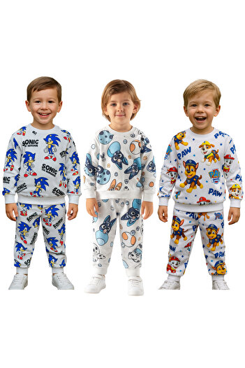 minikiss 3Pcs Two-Piece Seasonal Printed Top and Bottom Boys' Two-Piece Set