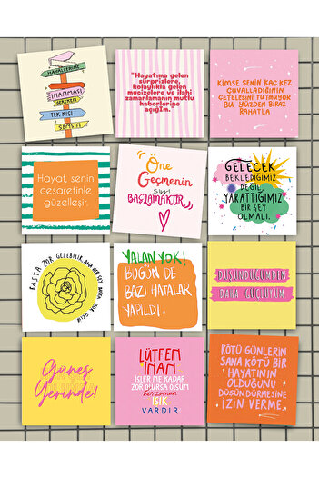 Pankart Evi 12 Pieces Motivational Motto Board Card Set - Student