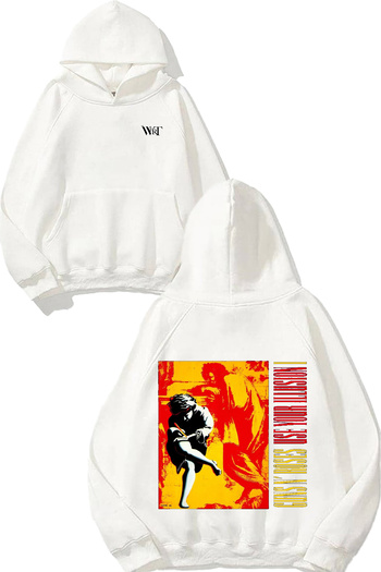 THEWERT Guns N Roses Rock Music 3 Design Back Printed White Hooded Sweatshirt