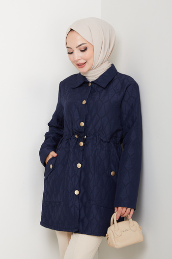 Pamuk Butik Women's Waist Tunnel Pass-Through Quilted Jacket Coat