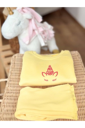 Pinkitokids Butteryellow Flower Shirt Detailed Sweatshirt and Spanish Leggings Set