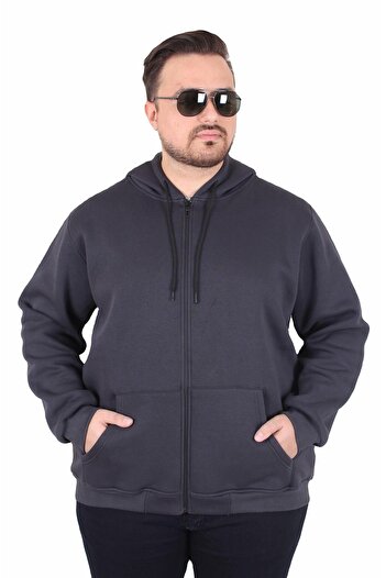 MocGrande Large Size Unisex Hooded 3Ip Sweat 11701 Fume