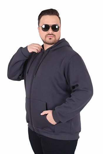 MocGrande Large Size Unisex Hooded 3Ip Sweat 11701 Fume