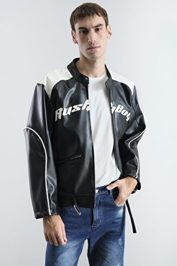 GIESTO Motorcycle Black Leather Jacket