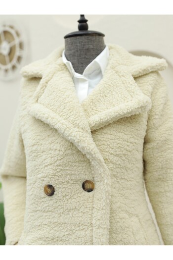 MissPul Double Button Lined Side Pocket Plush Coat