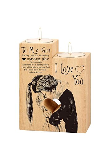 Generic Niuniu Heart-shaped Candlestick-Candle Valentines-Decoration Birthday-Wooden Candle - gifts for gir