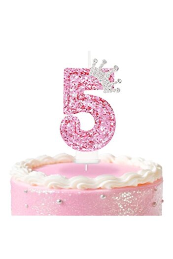 Generic jaffiust Birthday Number Candles,Pink Crown Birthday Candles for Cake,Glitter Number 5 Candle Cake