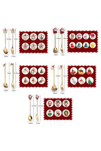 OEM Set Christmas Cutlery Stainless Steel, 3 Spoons and 3 Forks, Festive Design, Multicolor