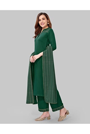 iza Green Khadi printed Kurti with Pant and Dupatta