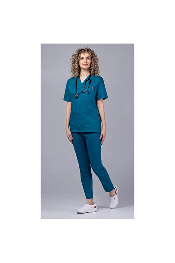 tag Costum medical pentru femei New Cotton Stretch, albastru Pacific