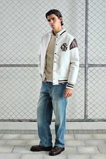 GIESTO White Leather College Jacket