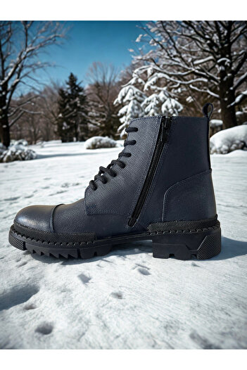 GÜR MODA AYAKKABI Zipped Anti-Slip Sole Warm Lining Cold Proof Genuine Leather Boots