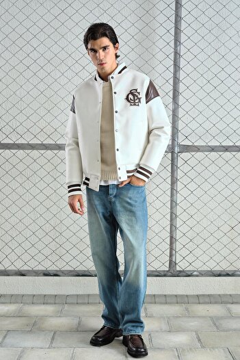 GIESTO White Leather College Jacket