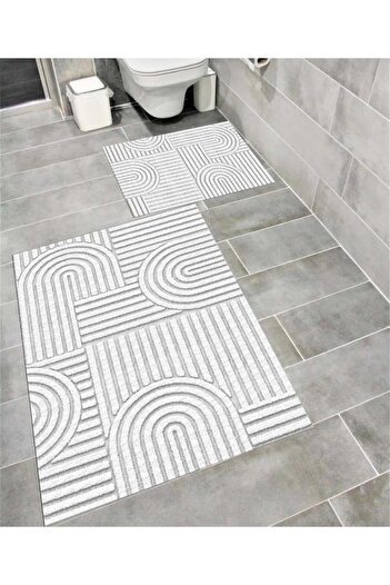Home Water-Absorbent Non-Slip Base 2-Piece Bathroom Mat Set Sponge-Filled Soft Textured Decorative Set