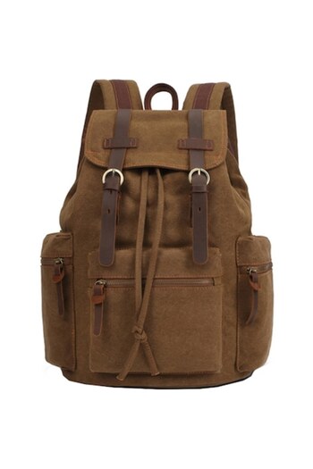 JOLAR. Canvas Backpack for Travel, Hiking, Laptop Compartment, Anti-Theft Pocket, Vintage Style -