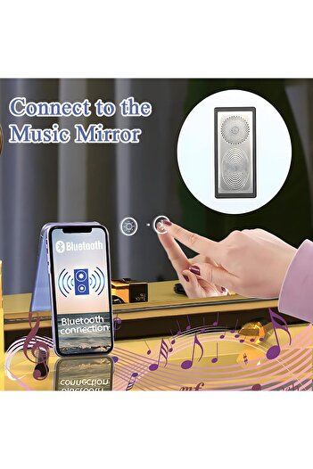 Hansong Premium Cosmetic Mirror, Hollywood Design, LED Lights, Built-in Speaker, 60 x 80 cm - CN