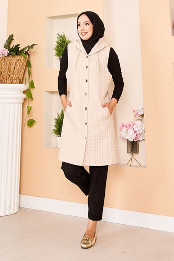EBRUTESETTÜR Hooded Gold Button Detailed Quilted Vest