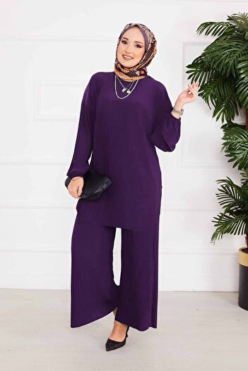 EBRUTESETTÜR Pleated Comfortable Fit Hijab Double Set