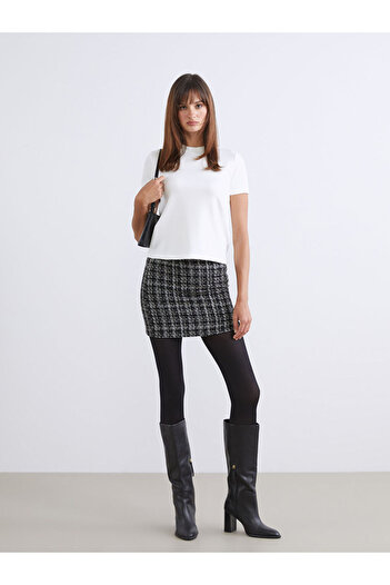 LC Waikiki Sparkling Choices from Shining Store |   Buy Zippered Plaid A-Line Mini Tweed Skirt