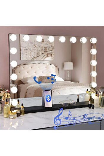 Hansong Premium Cosmetic Mirror, Hollywood Design, LED Lights, Built-in Speaker, 60 x 80 cm - CN