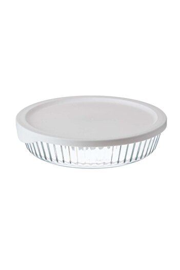 ABAREEK Round Oven Tray 2.1L with Plastic Lid - White - 27*6 CM