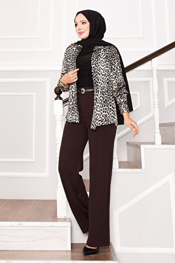 EBRUTESETTÜR Palazzo Pants with a Front Slit and Elastic Waistband