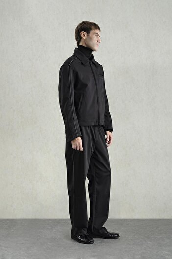GIESTO Black Classic Jacket with Leather Trim