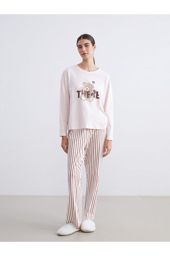LC Waikiki Peak New Season Crew Neck Bear Printed Women's Pajama Set