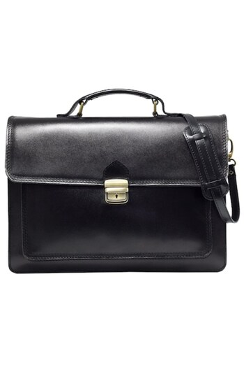 Suveran Briefcase with 3 compartments, business, leather, black, shoulder strap, B3