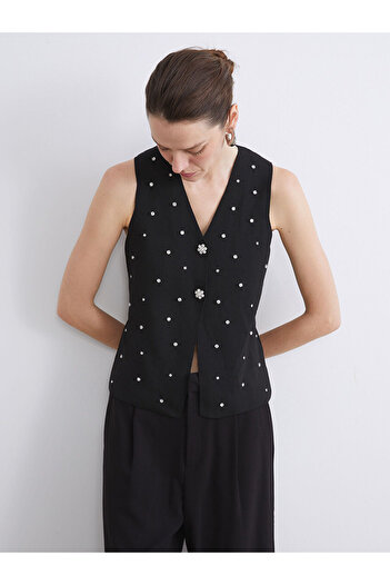 LC Waikiki V-Neck Stone Embellished Women's Knit Vest (W5)