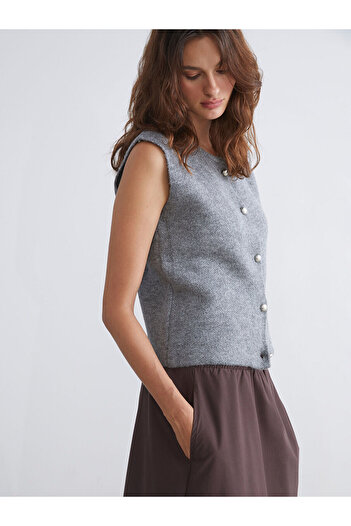 LC Waikiki Anthracite Crew Neck Women's Knitwear Vest